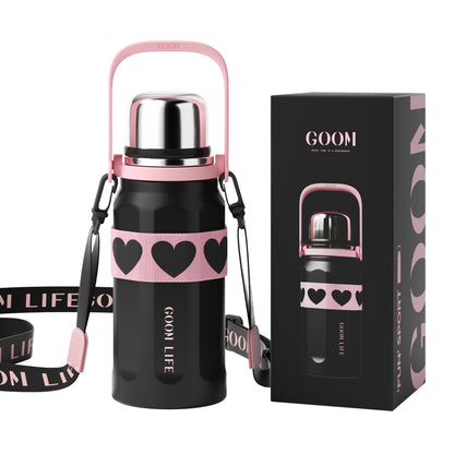 GOOM [THE GRIP] 32 oz Insulated Water Bottle with Lid, Carrying Strap and Strainer - Midnight Fuchsia