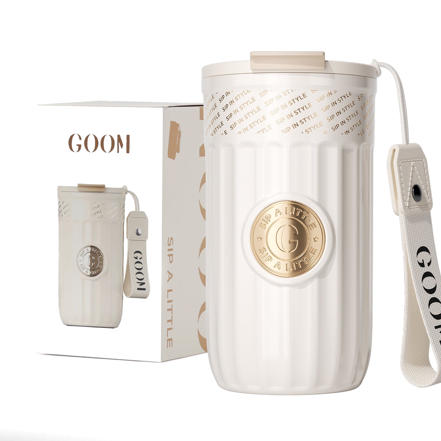 GOOM [EMBLEM] 17oz Tumbler with Lid and Straw - Ivory Whisper