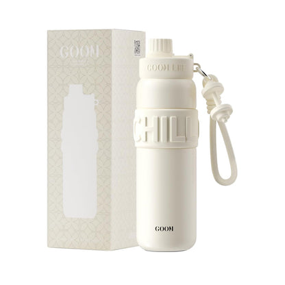 GOOM [CHILL] 24 oz Insulated Water Bottle with Straw Cap and Lid - Ivory Whisper