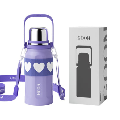 GOOM [THE GRIP] 32 oz Insulated Water Bottle with Lid, Carrying Strap and Strainer - Serenity Lavender