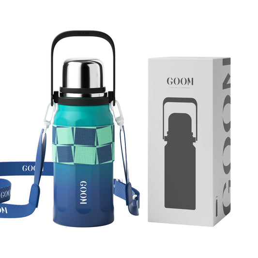 GOOM [THE GRIP] 32 oz Insulated Water Bottle with Lid, Carrying Strap and Strainer - Aqua Dream