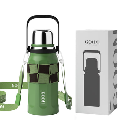 GOOM [THE GRIP] 32 oz Insulated Water Bottle with Lid, Carrying Strap and Strainer - Forest Haven