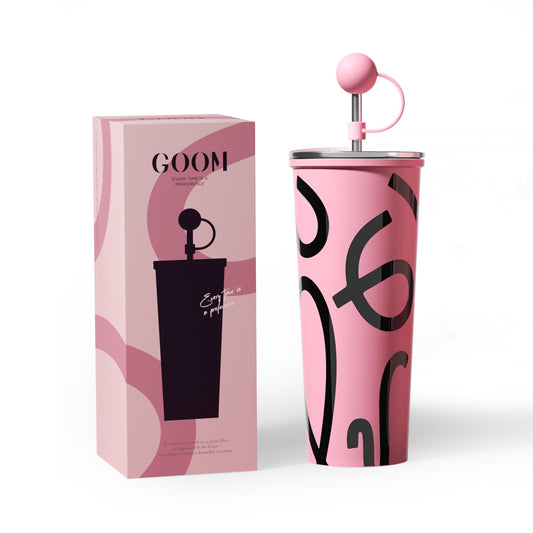 GOOM [GRAFFITI ARC] 20oz Tumbler with Screw-Top Lid, Built-In Straw, and Dust-Proof Ball Cap - Blush Blossom