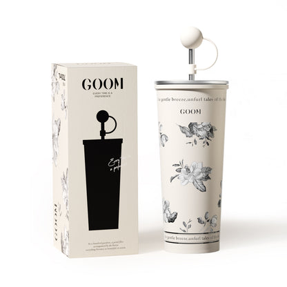 GOOM [GRAFFITI ARC] 20oz Tumbler with Screw-Top Lid, Built-In Straw, and Dust-Proof Ball Cap - Floral Whisper