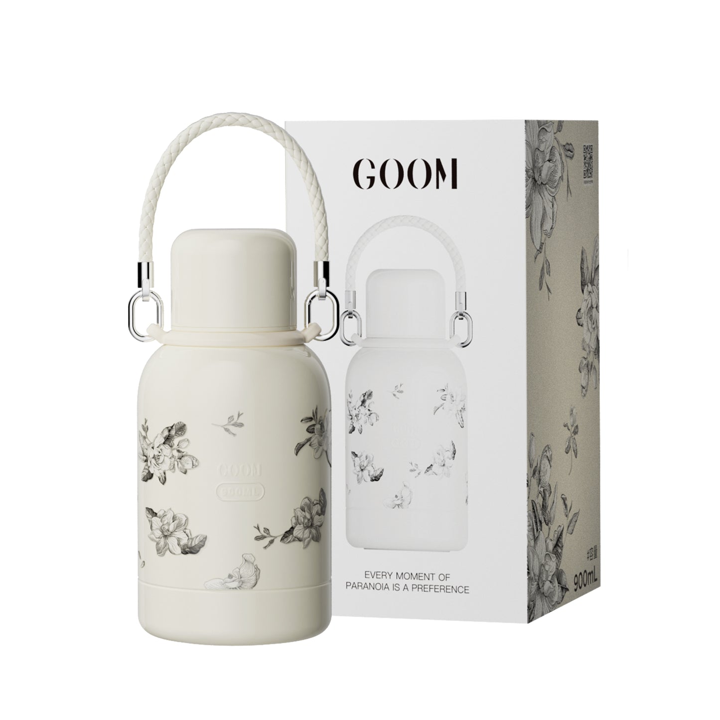 GOOM [Vhantel] 30oz Insulated Water Bottle with Lid, Handle and Strainer - Floral Whisper