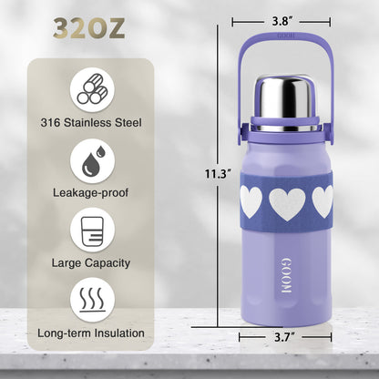 GOOM [THE GRIP] 32 oz Insulated Water Bottle with Lid, Carrying Strap and Strainer - Serenity Lavender