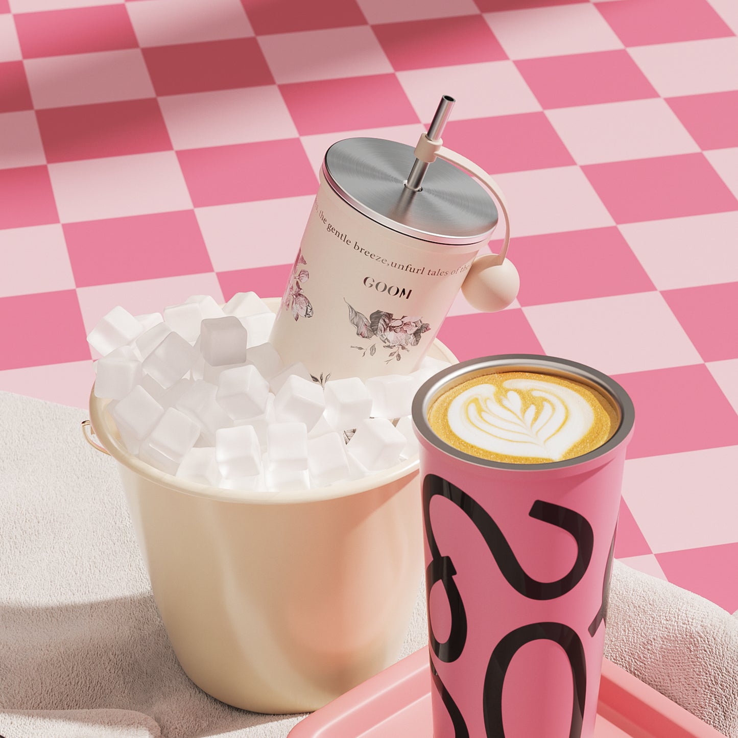 GOOM [GRAFFITI ARC] 20oz Tumbler with Screw-Top Lid, Built-In Straw, and Dust-Proof Ball Cap - Blush Blossom