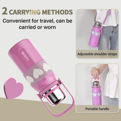 GOOM [THE GRIP] 32 oz Insulated Water Bottle with Lid, Carrying Strap and Strainer - Aurora Rose