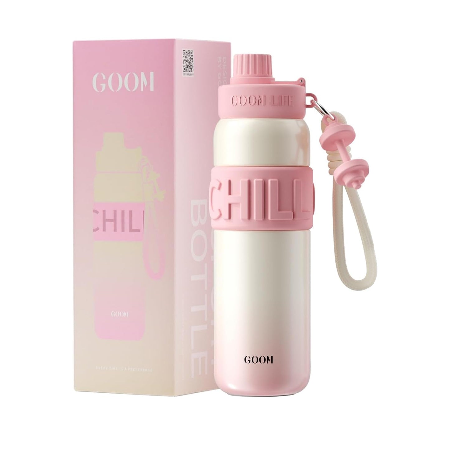 GOOM [CHILL] 24 oz Insulated Water Bottle with Straw Cap and Lid - Peach Whisper