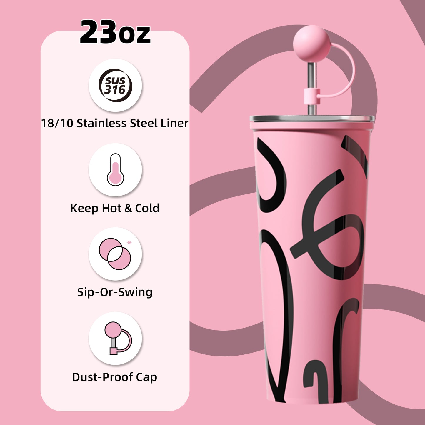 GOOM [GRAFFITI ARC] 20oz Tumbler with Screw-Top Lid, Built-In Straw, and Dust-Proof Ball Cap - Blush Blossom