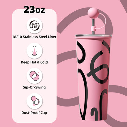 GOOM [GRAFFITI ARC] 20oz Tumbler with Screw-Top Lid, Built-In Straw, and Dust-Proof Ball Cap - Blush Blossom