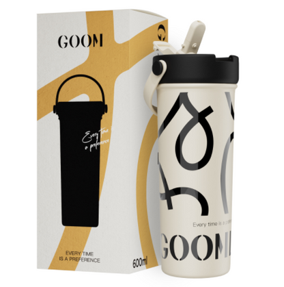 GOOM [GRAFFITI] 20oz Tumbler with Flip Straw and Top Handle - Ivory Whisper