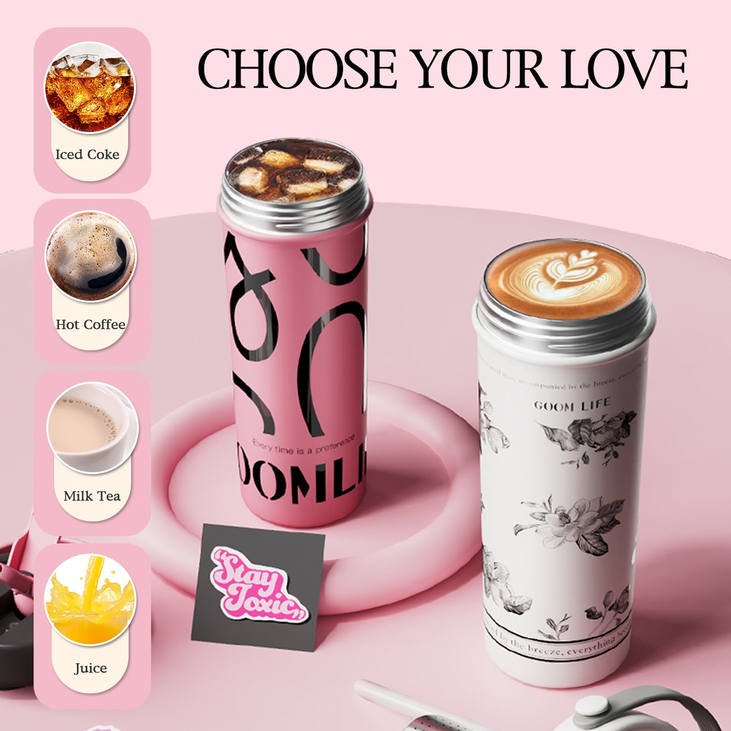 GOOM [GRAFFITI] 20oz Tumbler with Flip Straw and Top Handle - Blush Blossom