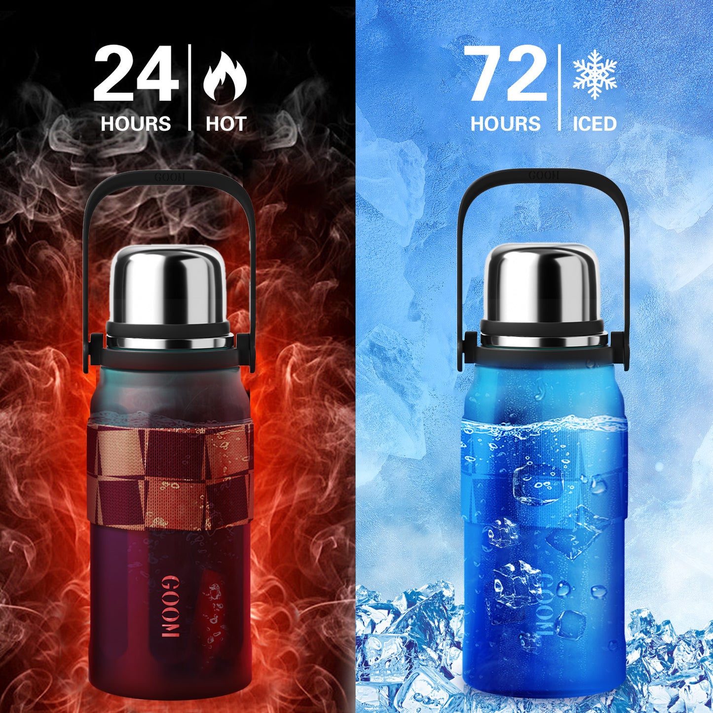 GOOM [THE GRIP] 32 oz Insulated Water Bottle with Lid, Carrying Strap and Strainer - Aqua Dream