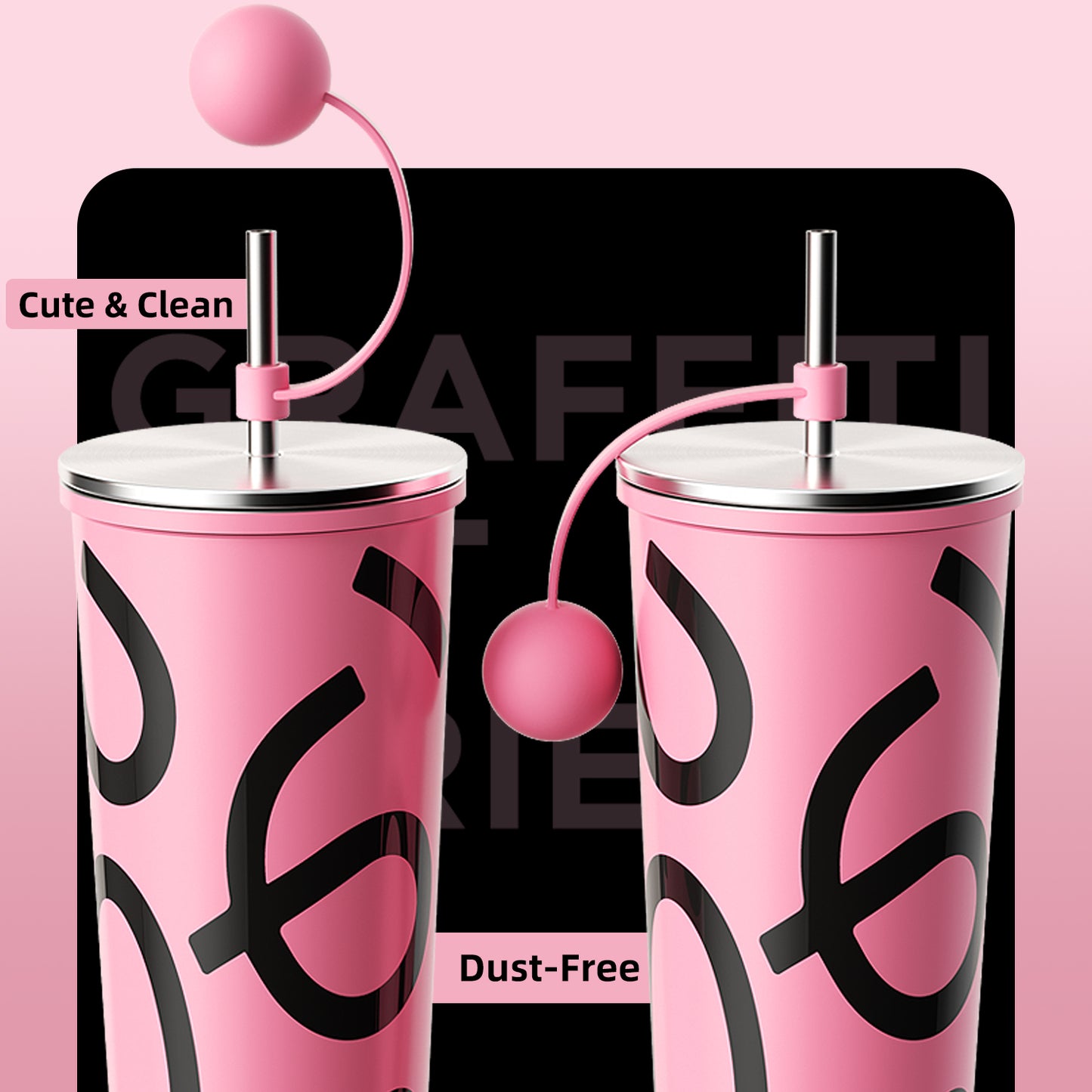 GOOM [GRAFFITI ARC] 20oz Tumbler with Screw-Top Lid, Built-In Straw, and Dust-Proof Ball Cap - Blush Blossom