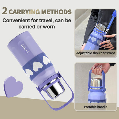 GOOM [THE GRIP] 32 oz Insulated Water Bottle with Lid, Carrying Strap and Strainer - Serenity Lavender