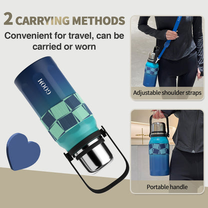 GOOM [THE GRIP] 32 oz Insulated Water Bottle with Lid, Carrying Strap and Strainer - Aqua Dream