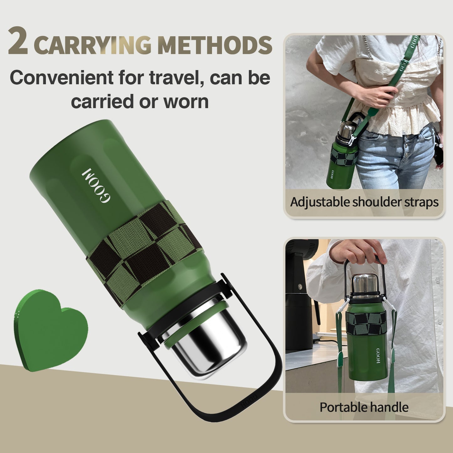 GOOM [THE GRIP] 32 oz Insulated Water Bottle with Lid, Carrying Strap and Strainer - Forest Haven