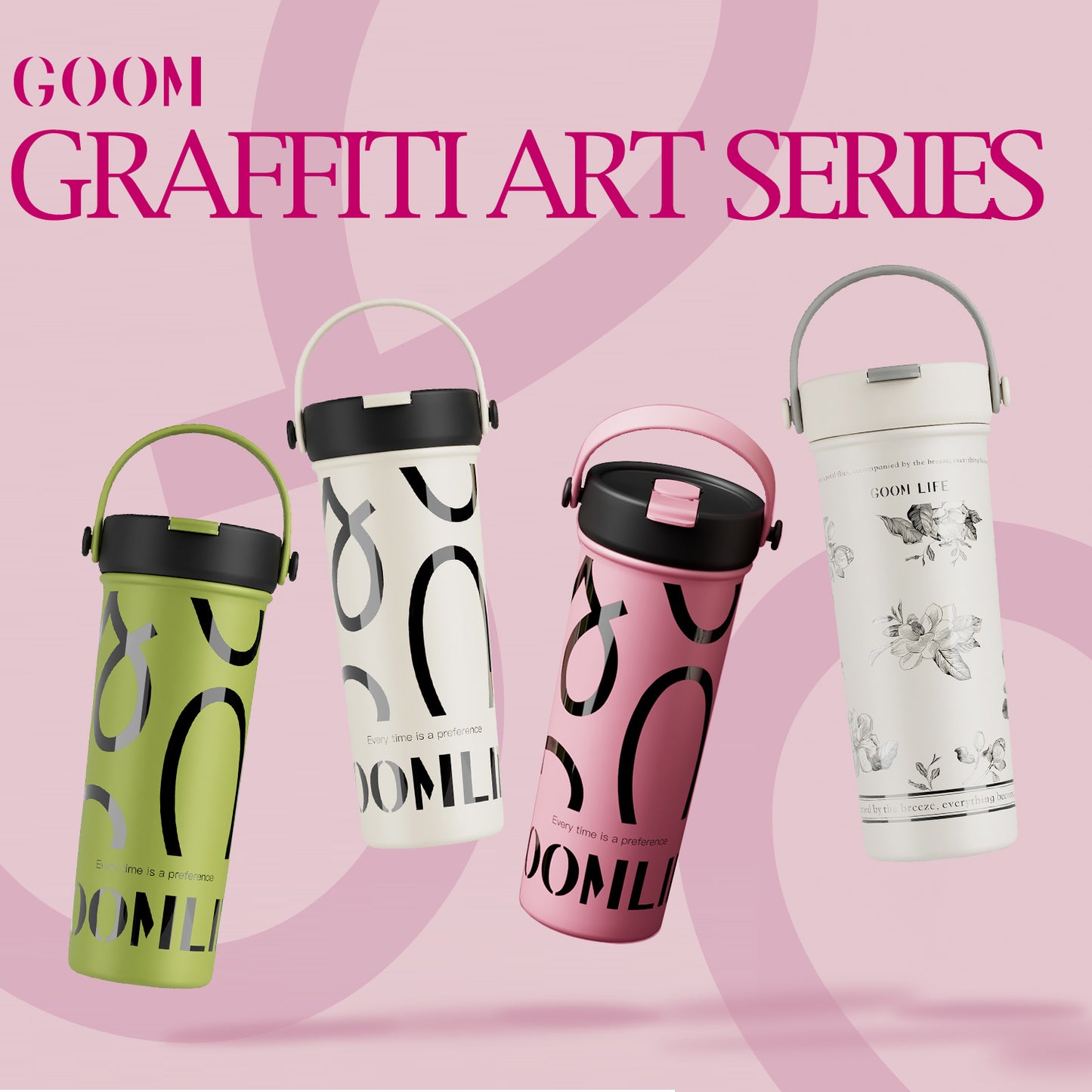 GOOM [GRAFFITI] 20oz Tumbler with Flip Straw and Top Handle - Blush Blossom