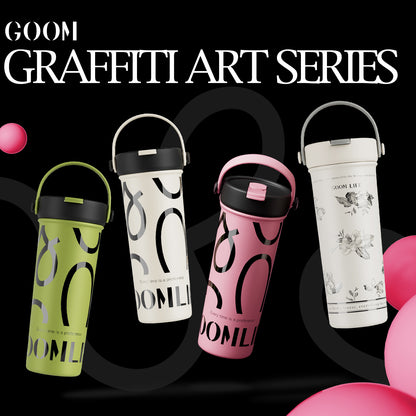 GOOM [GRAFFITI] 20oz Tumbler with Flip Straw and Top Handle - Ivory Whisper