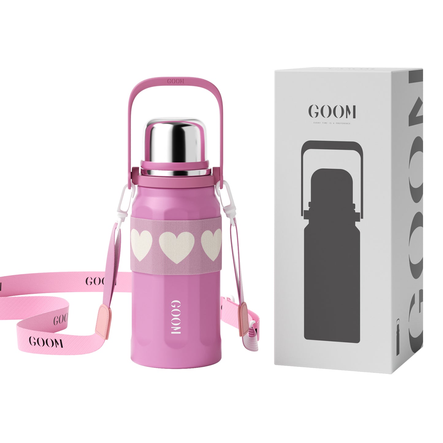 GOOM [THE GRIP] 32 oz Insulated Water Bottle with Lid, Carrying Strap and Strainer - Aurora Rose