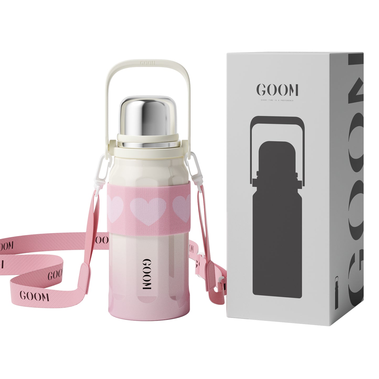 GOOM [THE GRIP] 32 oz Insulated Water Bottle with Lid, Carrying Strap and Strainer - Peach Whisper